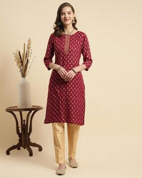 women floral print straight kurta