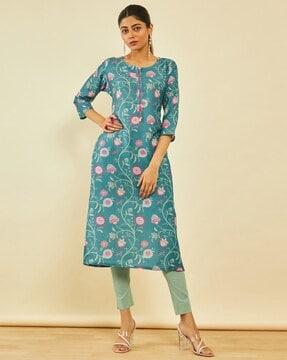 women floral print straight kurta