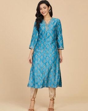 women floral print straight kurta