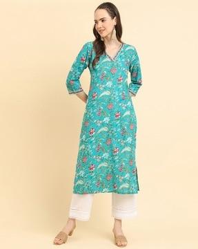 women floral print straight kurta