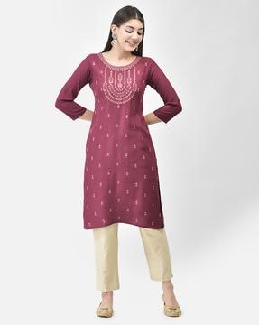 women floral print straight kurta