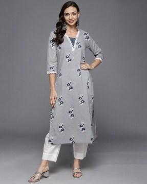 women floral print straight kurta