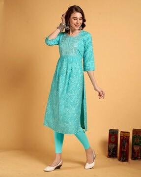 women floral print straight kurta