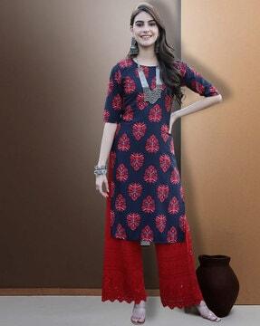 women floral print straight kurta