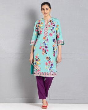 women floral print straight kurta