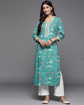 women floral print straight kurta