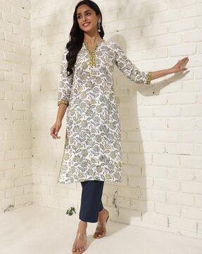 women floral print straight kurta