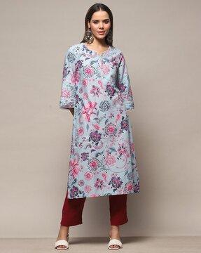 women floral print straight kurta