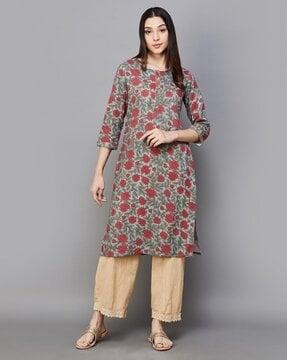 women floral print straight kurta