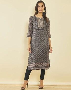 women floral print straight kurta