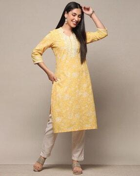 women floral print straight kurta