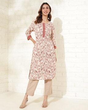 women floral print straight kurta