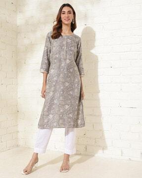 women floral print straight kurta