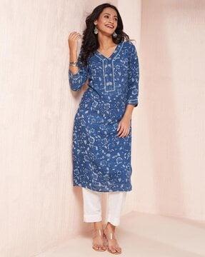 women floral print straight kurta