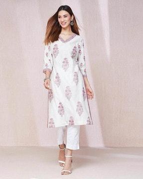 women floral print straight kurta