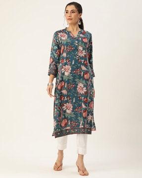 women floral print straight kurti