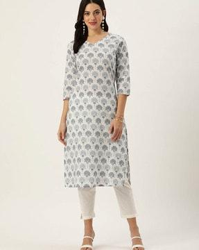 women floral print straight kurti