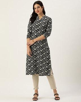 women floral print straight kurti