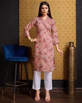 women floral print straight kurti