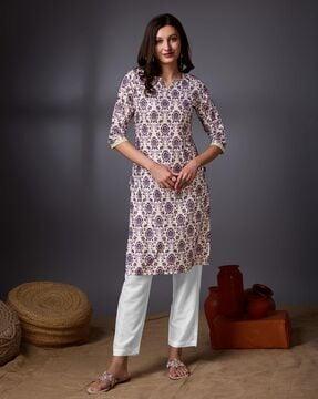 women floral print straight kurti