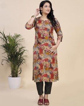 women floral print straight kurti