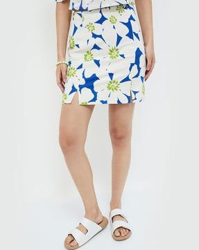 women floral print straight skirt