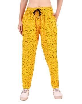 women floral print straight track pant with elasticated waistband