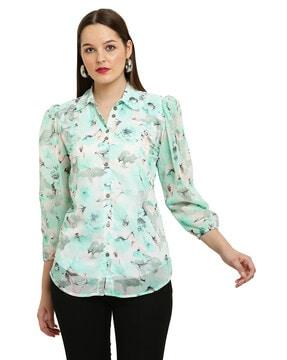 women floral print straight tunic with bracelet sleeves