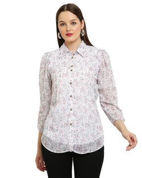 women floral print straight tunic with bracelet sleeves
