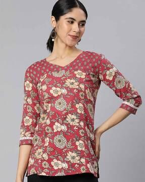 women floral print straight tunic