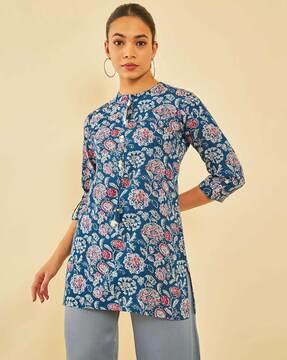 women floral print straight tunic