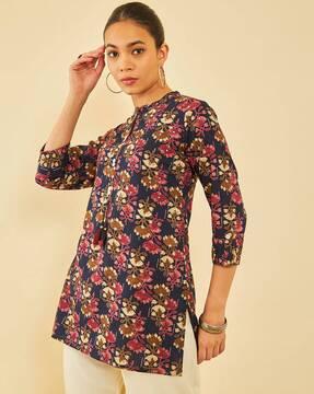 women floral print straight tunic