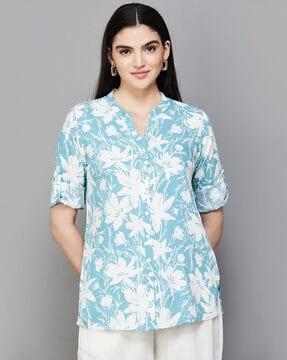 women floral print straight tunic