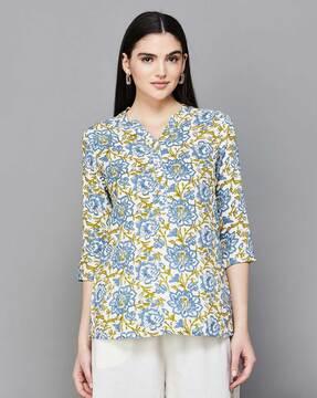 women floral print straight tunic