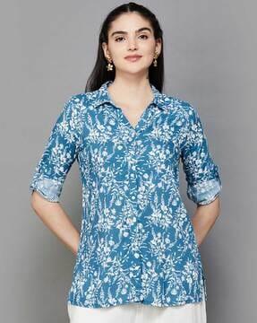 women floral print straight tunic