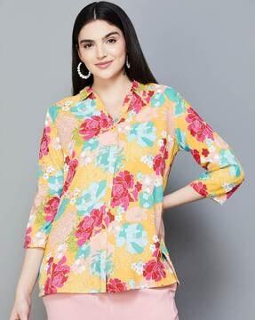 women floral print straight tunic