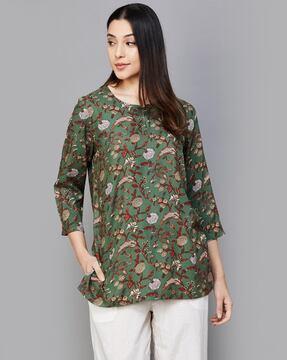 women floral print straight tunic