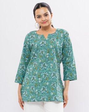 women floral print straight tunic