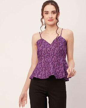 women floral print strappy peplum top