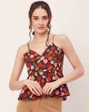 women floral print strappy peplum top