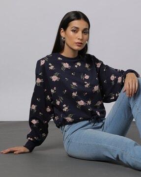 women floral print sweatshirt with adjustable hem