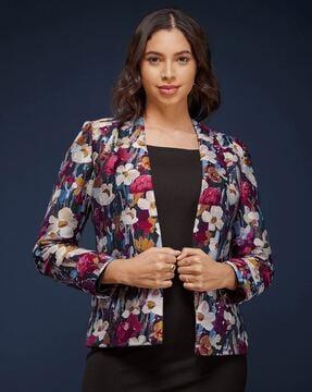 women floral print tailored fit jacket