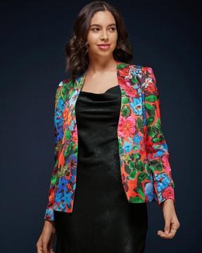 women floral print tailored fit jacket