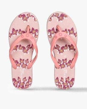 women floral print thong-strap flip-flops