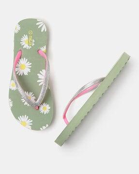 women floral print thong-strap flip-flops