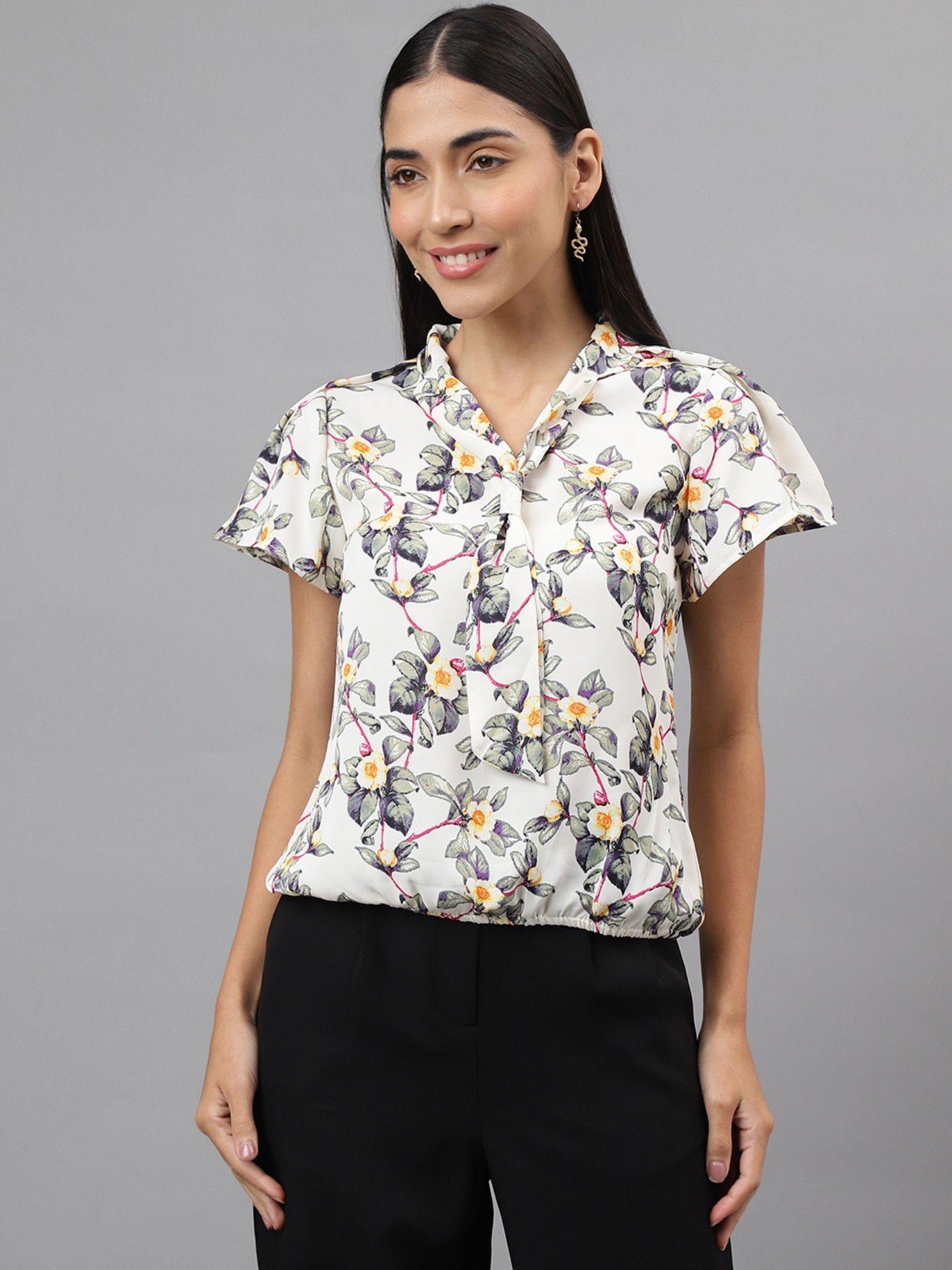 women floral print tie up fancy top