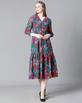 women floral print tiered dress