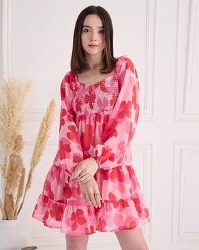 women floral print tiered dress