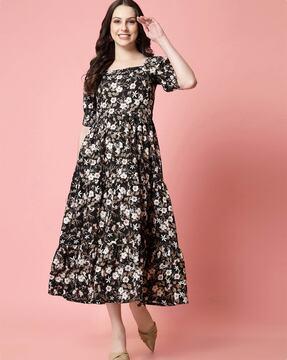 women floral print tiered dress