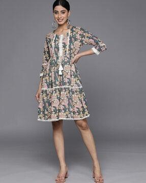 women floral print tiered dress